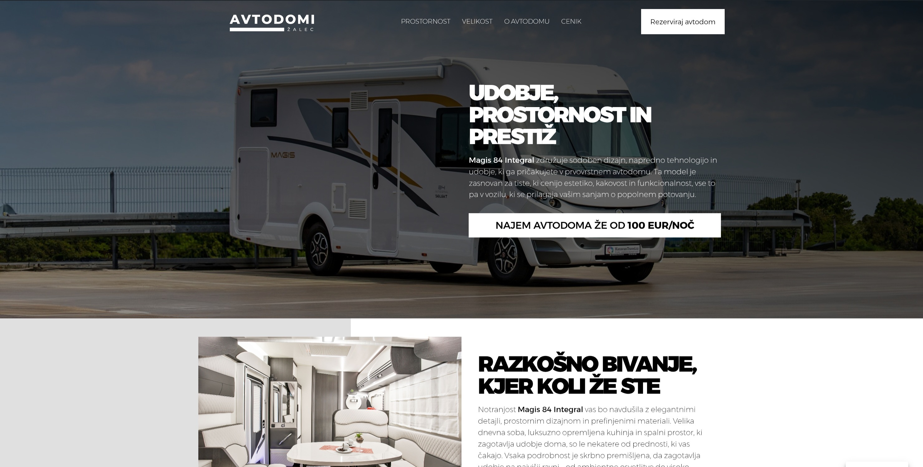 Posnetek spletne strani Avtodomi Žalec