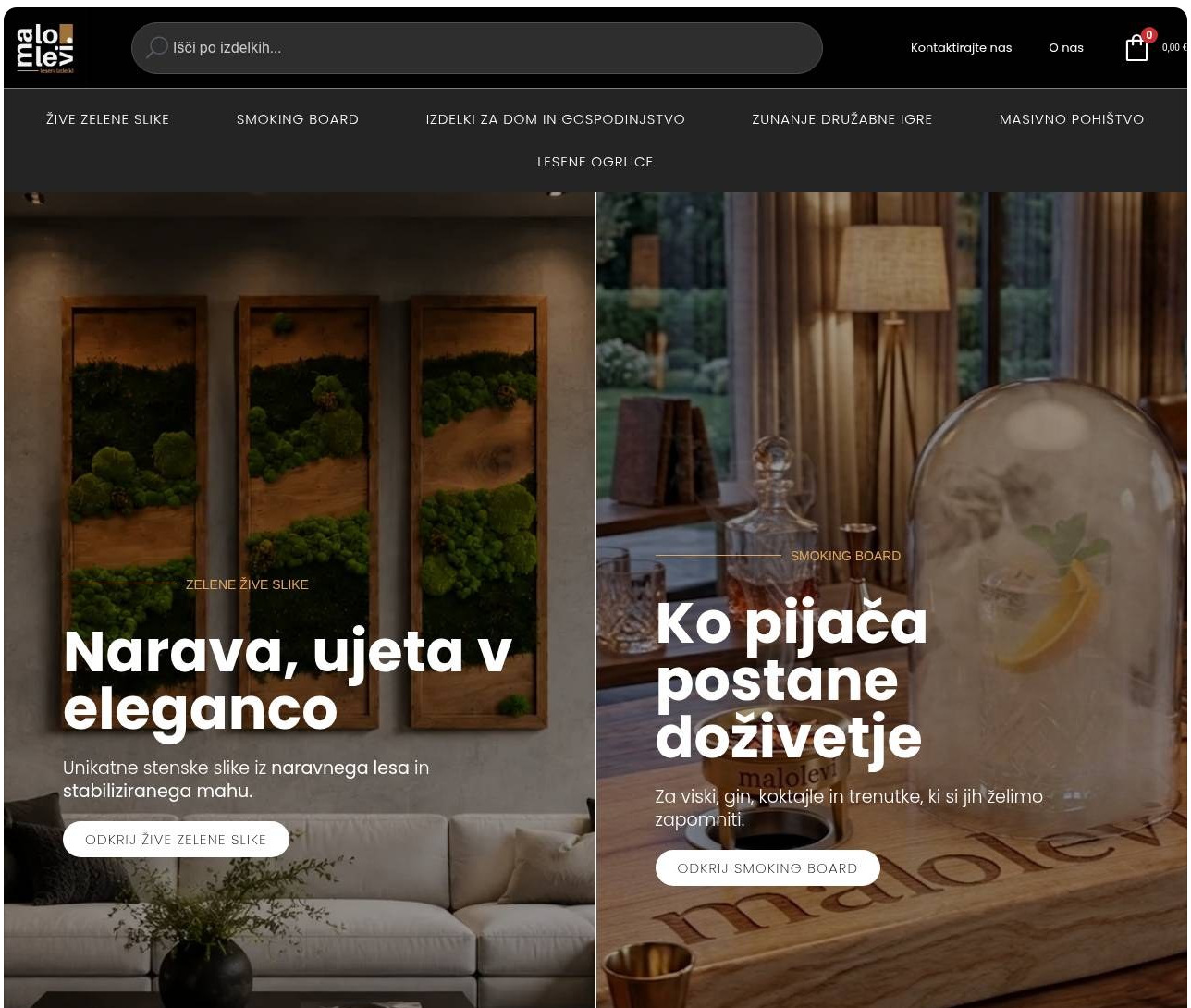 Posnetek spletne strani MALOLEVI · leseni izdelki