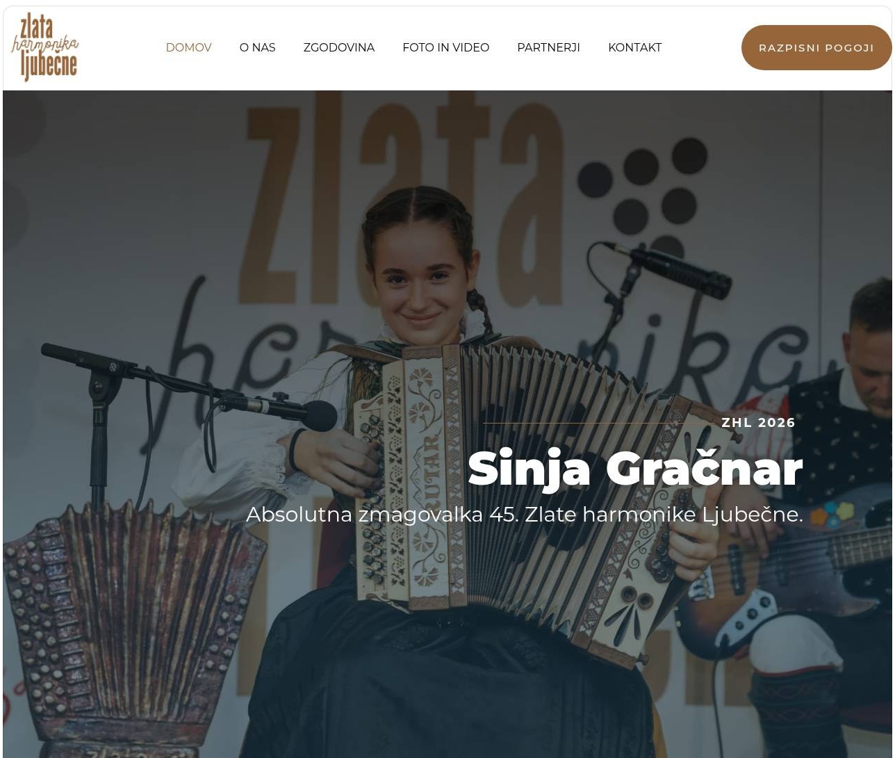 Posnetek spletne strani Zlata harmonika Ljubečne